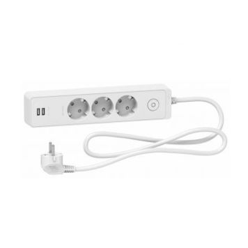 SKJØTELEDNING SCHNEIDER ELECTRIC 3-VEIS 2XUSB 1,5M HVIT 