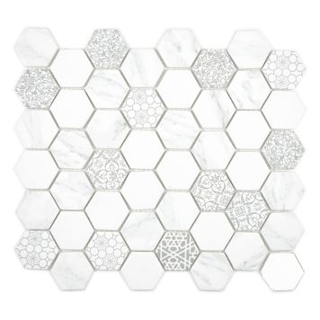 MOSAIKK HEXAGON CARRARA GLASS 4,8X4,8CM