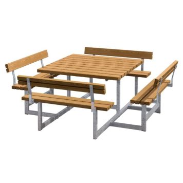 HAGEMØBEL PLUS BORD/BENKESETT MED RYGGSTØTTE 224X76CM TEAK