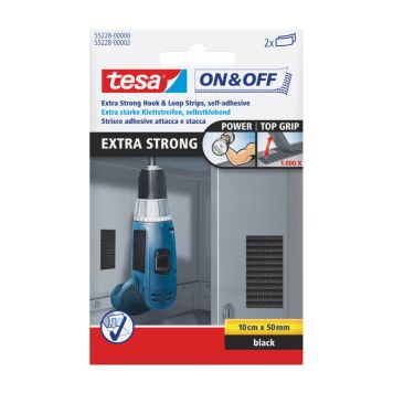 BORRELÅSTAPE TESA EXTRA STRONG STRIPS SVART 0,1MX50MM