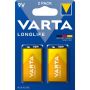 BATTERI VARTA LONGLIFE EXTRA ALKALINE 9V 2 STK